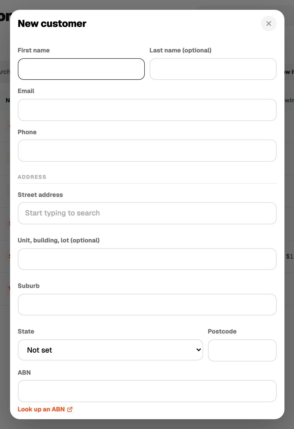 New customer sheet