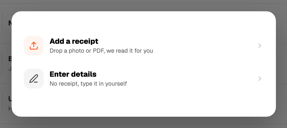 Add a receipt or enter details