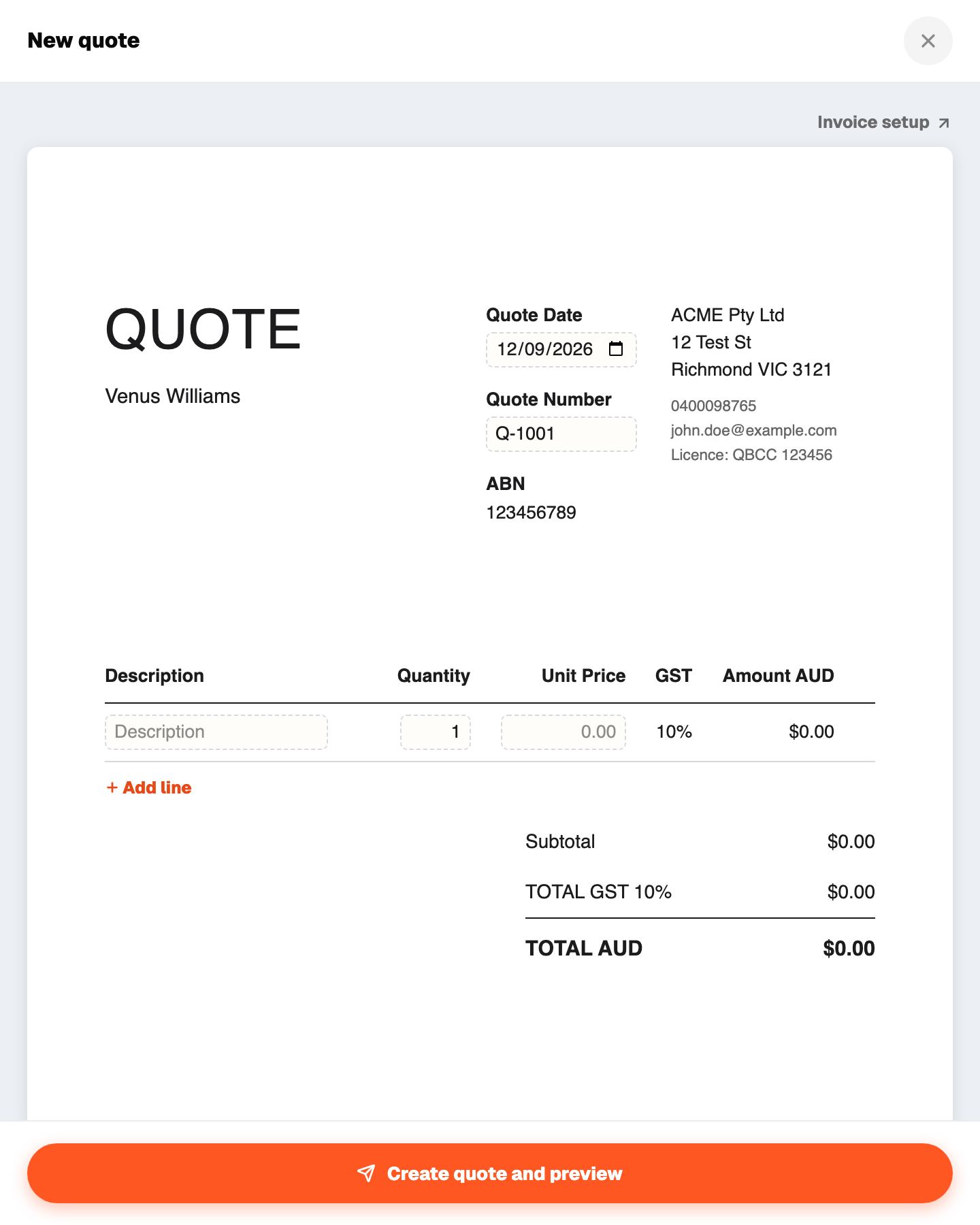 New quote sheet