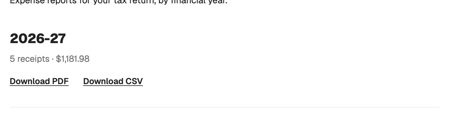 Export, one financial year with PDF and CSV