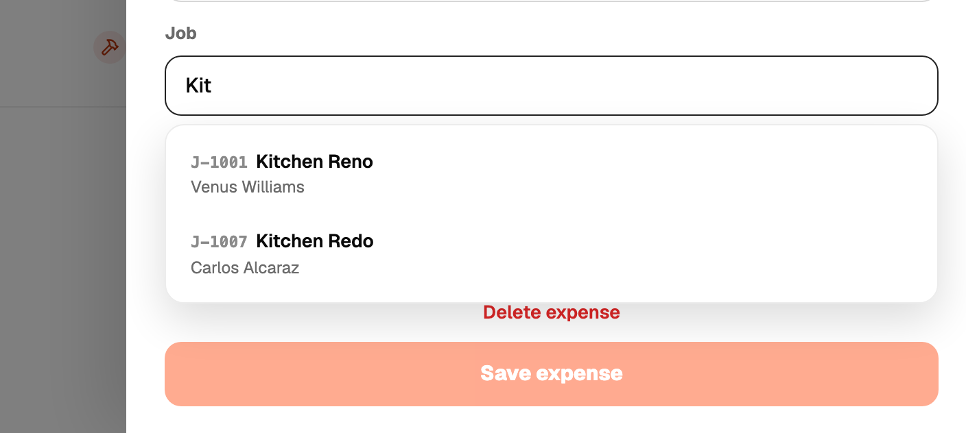 Job field in the expense editor