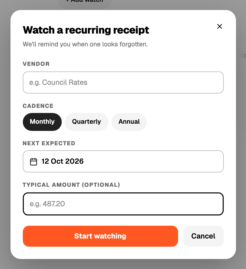 Watch a recurring receipt