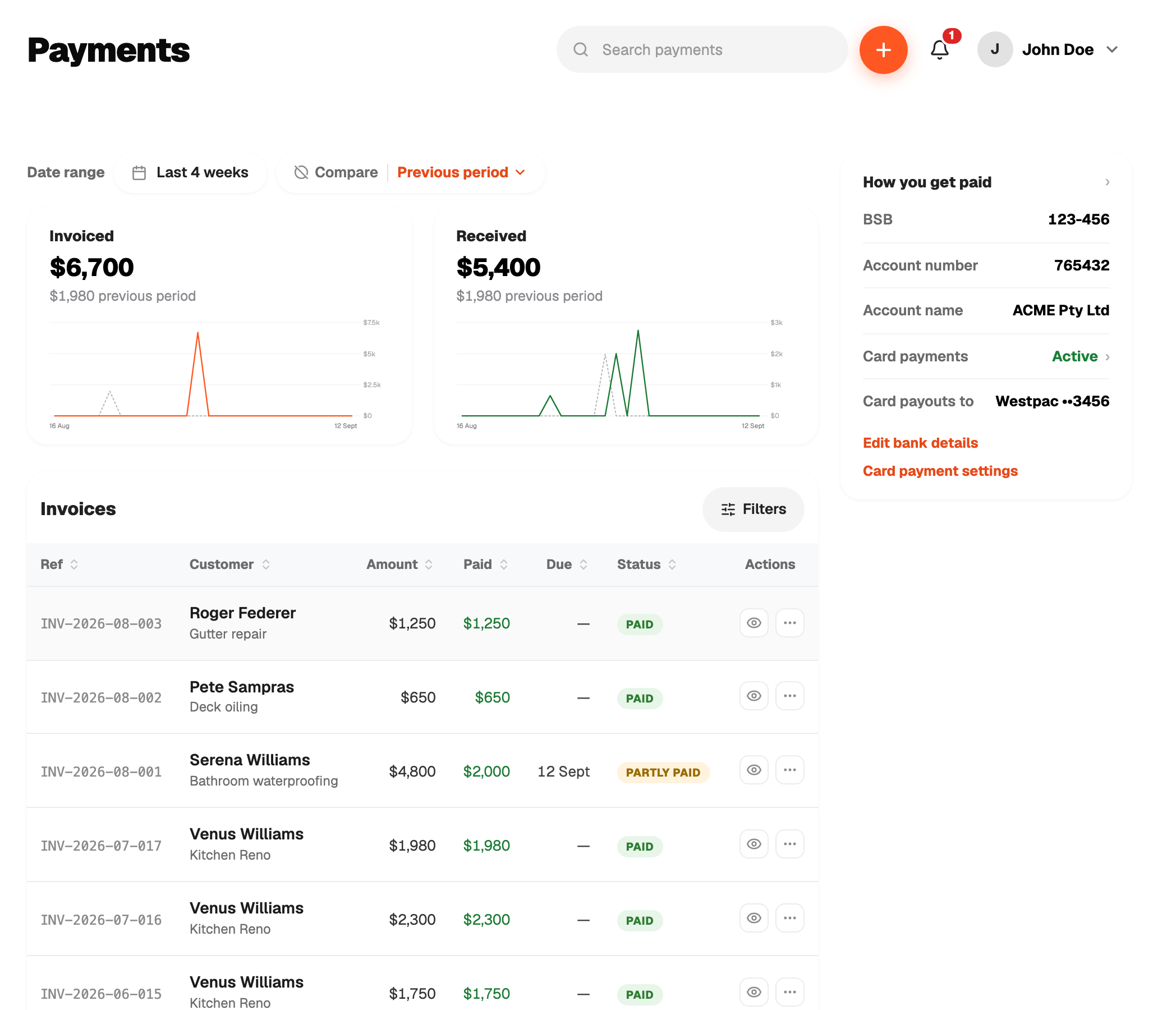 Payments page