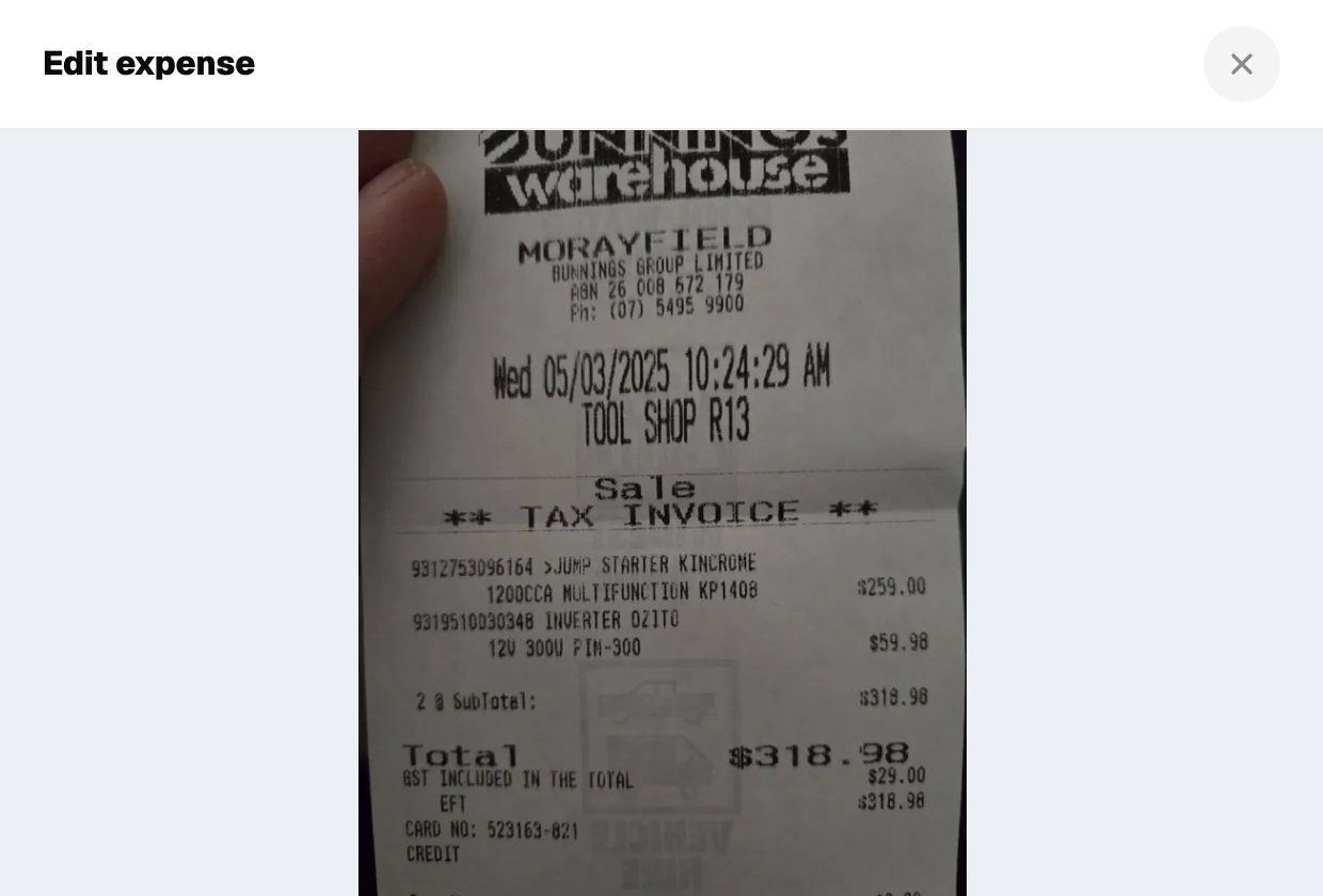 Receipt photo in the expense editor